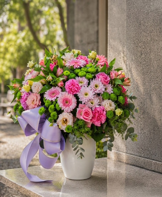 bouquet funéraire — Aurore Rosée, fleurs de deuil livrées à Lyon
